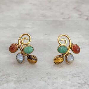 VTG Admark Clip On Earring 1/20 12k GF Carved Egypt Scarab Cluster Flower‎ 0.75”